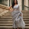 Gray Color Tissue Silk Embroidery Saree