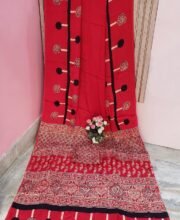 Red Color Ajrakh Printed Modal Silk Saree