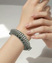 Black Polish Bangle With Stone