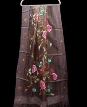 Chocolate Multi Color Hand Painted Organza Dupatta