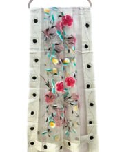 White Multi Color Hand Painted Organza Dupatta