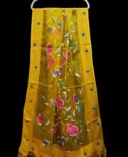Yellow Multi Color Hand Painted Organza Dupatta