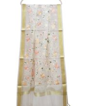 White Multi Color Organza Dupatta