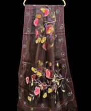 Wine Multi Color Hand Painted Organza Dupatta