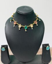 Gold Plated Multi Stone Necklace Set