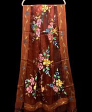 Rust Multi Color Hand Painted Organza Dupatta