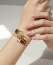 Gold Polish Stone Bangle