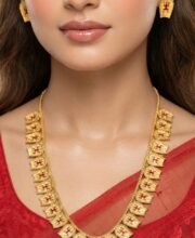 Gold Polish Long Meena Kari Necklace Set