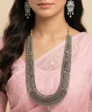 Silver Oxidised Long Necklace Set