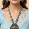 Silver Oxidized Long Necklace Set