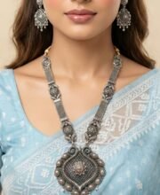 Silver Oxidized Long Necklace Set