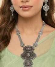 Silver Oxidised Long Necklace Set